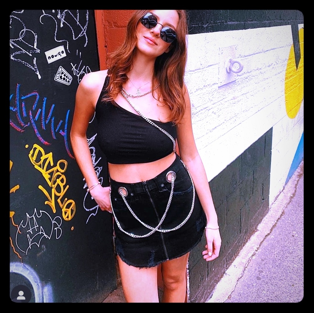 Carmar Black denim skirt with chain detail